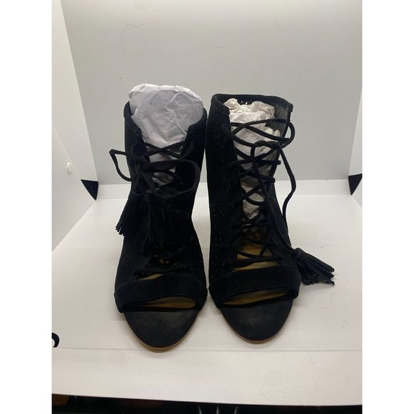 EUC Marc Fischer Black Block heel and toe Suede Lace Up Heels Sz8M - Picture 1 of 6